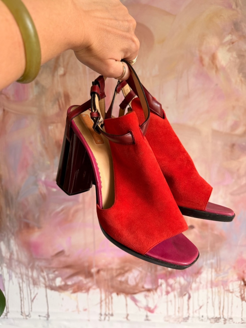 Reed Krakoff Red Suede Open-Toe Block Heel Slingbacks